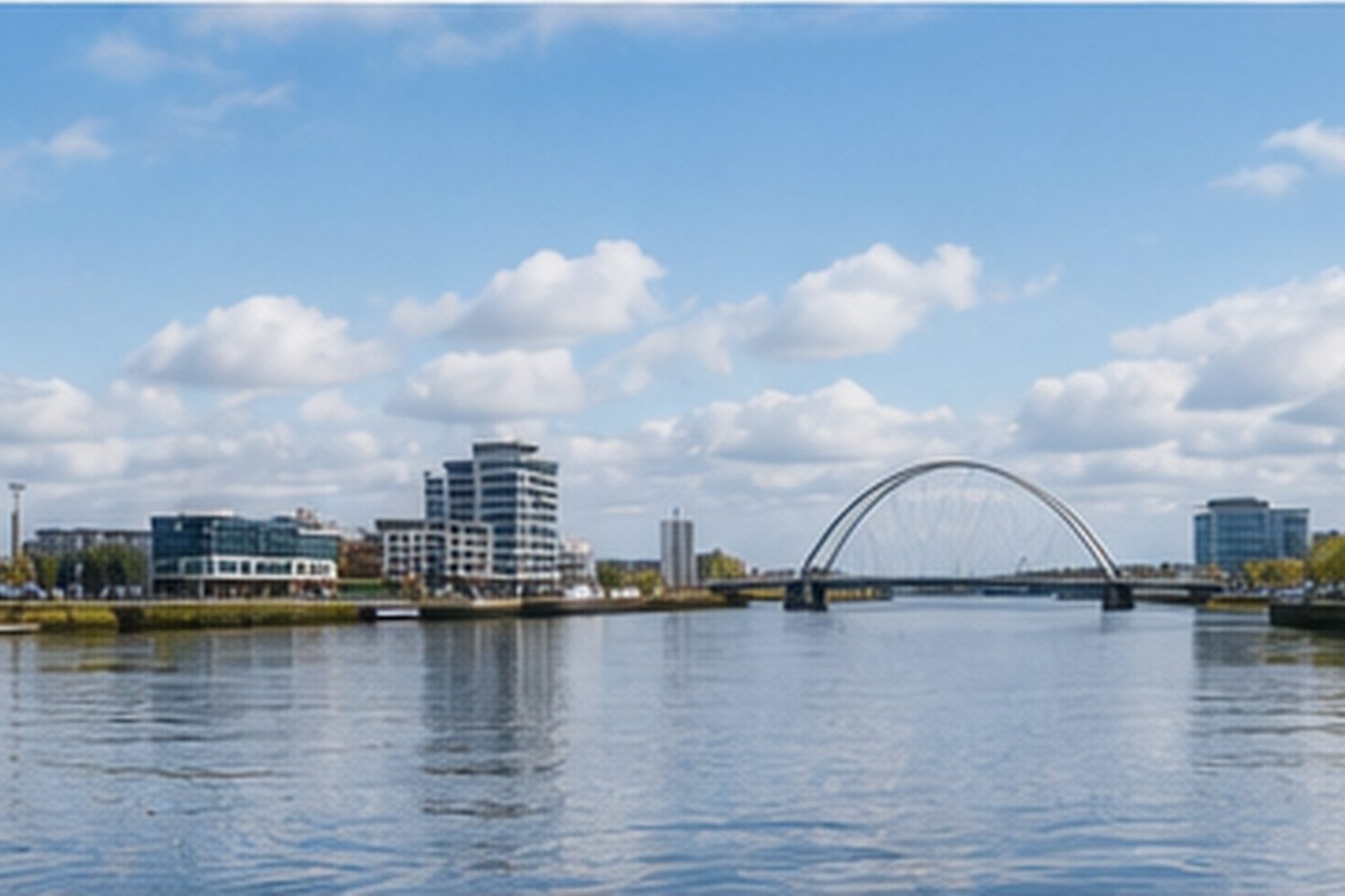 The Glasgow skyline along the River Clyde with the Finnieston Crane